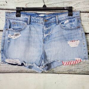 Old Navy Women’s Boyfriend Distressed Jean Shorts Size 12 Light Wash Cutoff